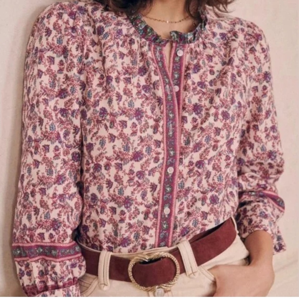Sezane Pink Floral Long-Sleeve Blouse